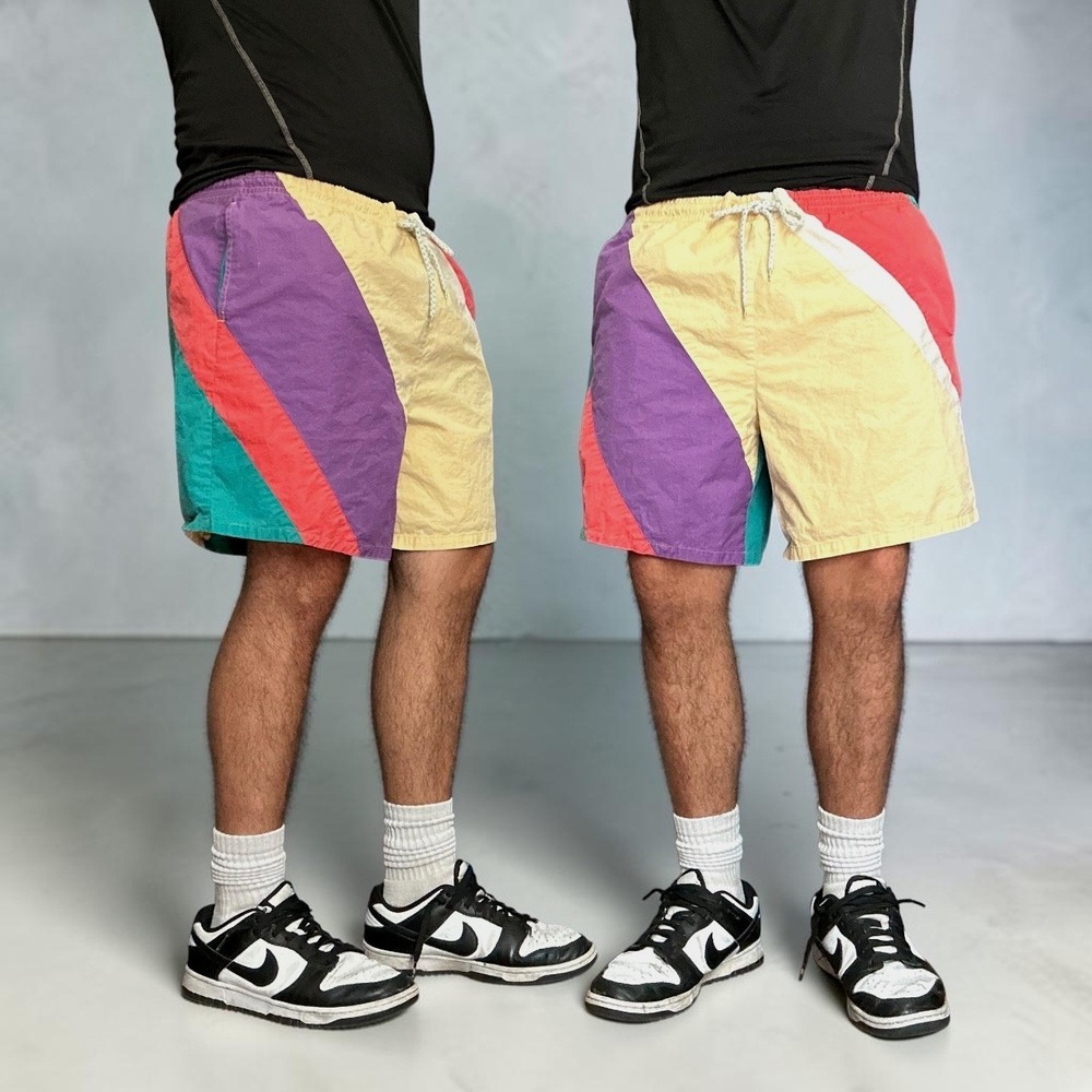 Oceanside Vintage Colorblock Swim Trunks Multi-Color Retro 90s Size Medium